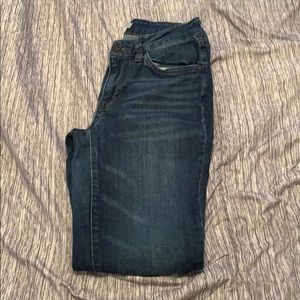 Low rise jeans with a little bit of distressing